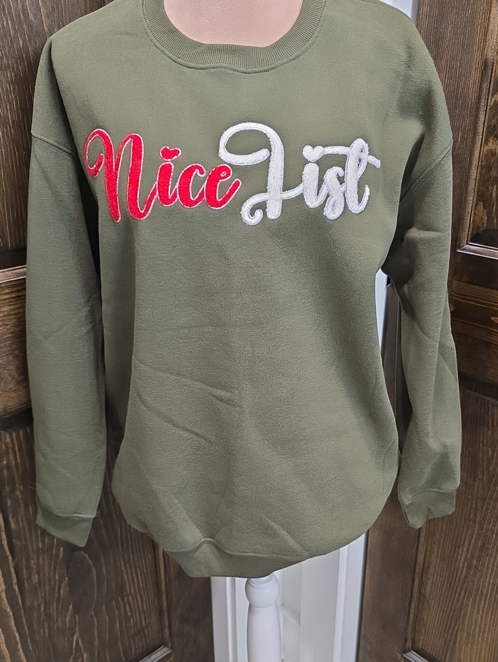 Ladies Olive 'Nice List' Pullover Sweatshirt